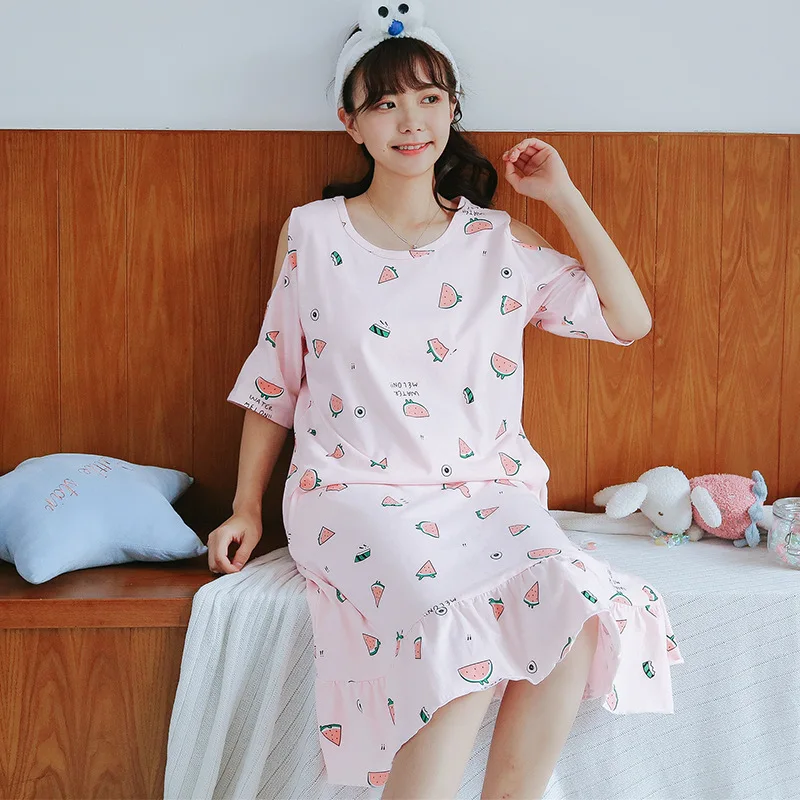 

Summer Loose plus Size Mid-Length Fat mm Short-Sleeved Cotton Women's Nightdress Home Service