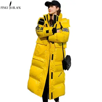 

PinkyIsBlack 2020 New Hooded Ladies Coat Long Parkas Oversize Winter Jacket Women Glossy Winter Thick Down Jacket Women Coat