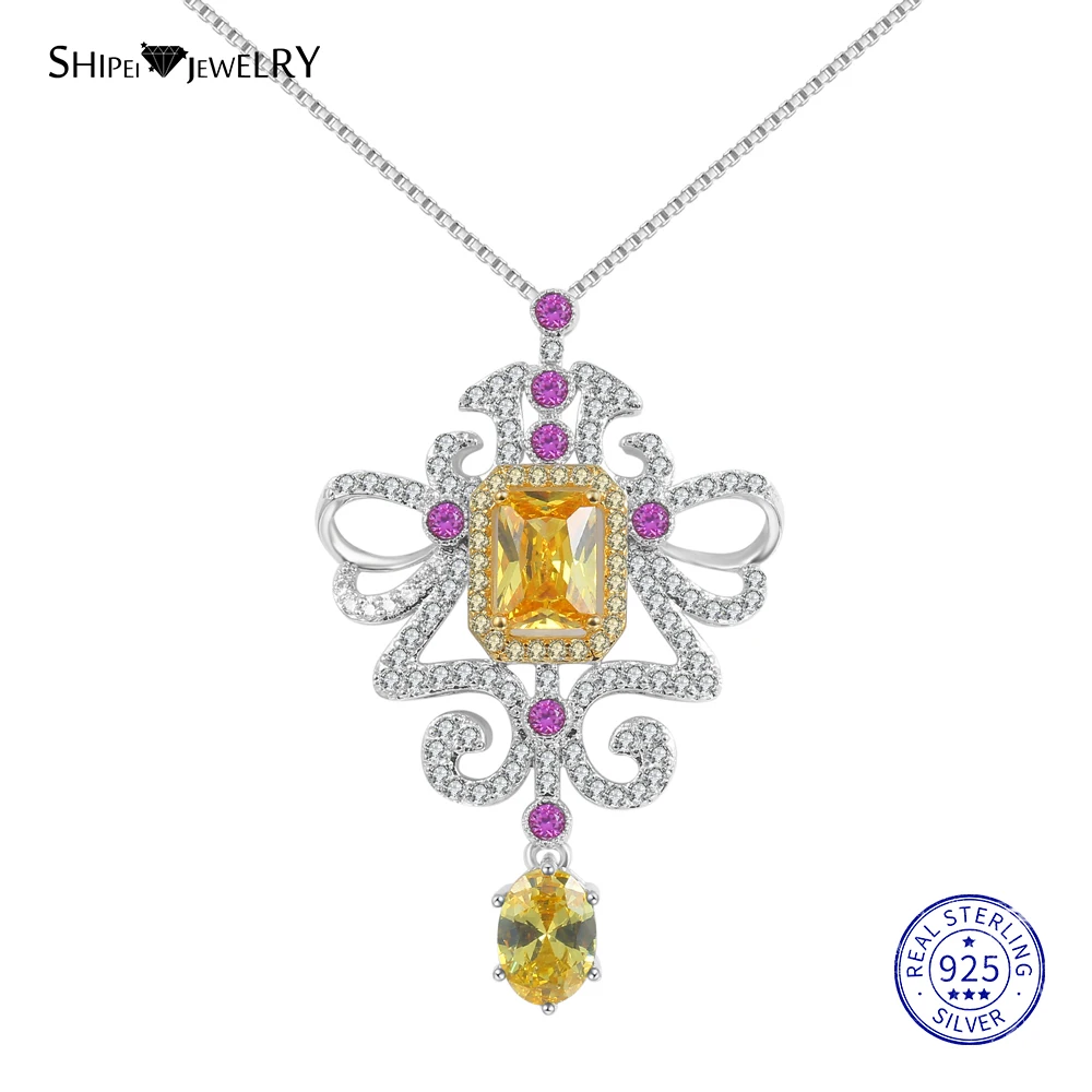 

Shipei 100% 925 Sterling Silver Fine Jewelry White Gold Sapphire Emerald Ruby Geometric Pendant Necklace for Women Birthday Gift
