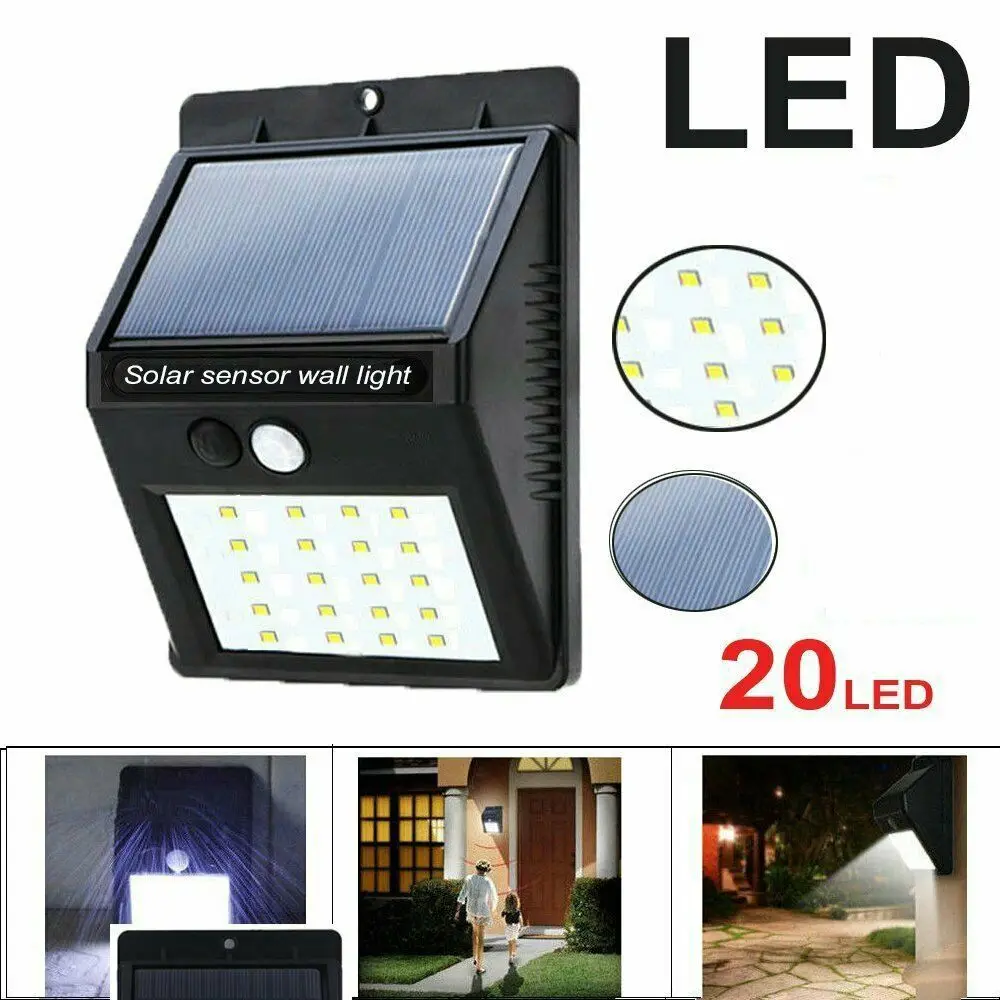 

20 LED Solar Powered Security Human Motion Sensor Light Induction Lamp Outdoor Wall Garden Bright Lighting