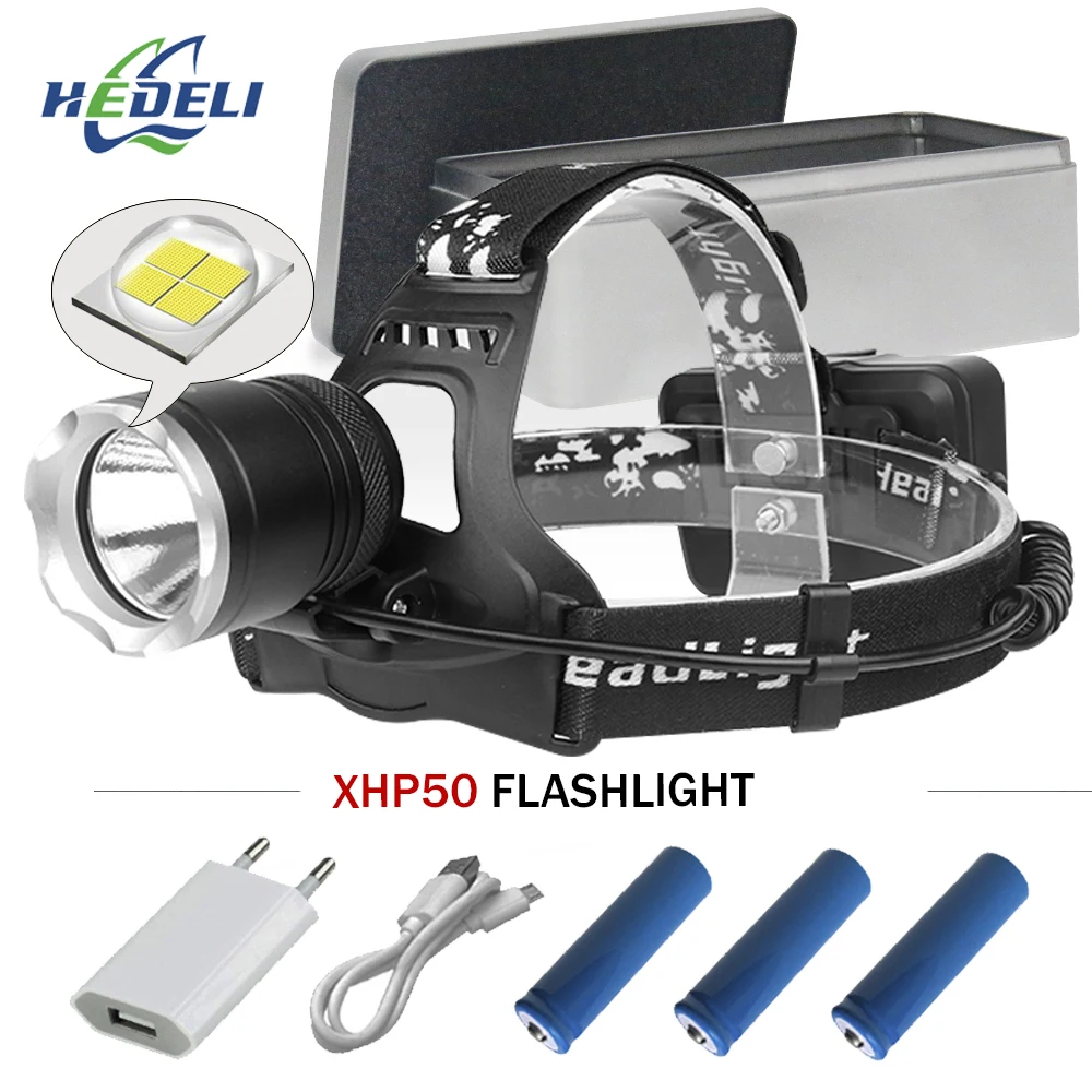

super bright head lamp Power Bank headlight xhp50 18650 spotlight hunting lantern usb led lamp waterproof camping head torch
