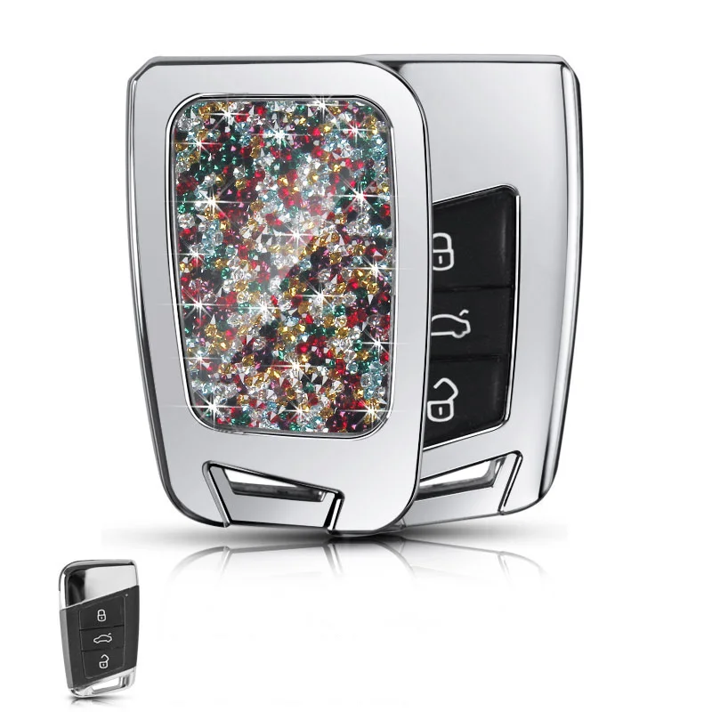 Car Key Case Diamond For Volkswagen Skoda Superb Magotan Passat B8 A7 Golf TiguanSmart Remote Fob Cover Keychain Bag Accessories - Название цвета: D