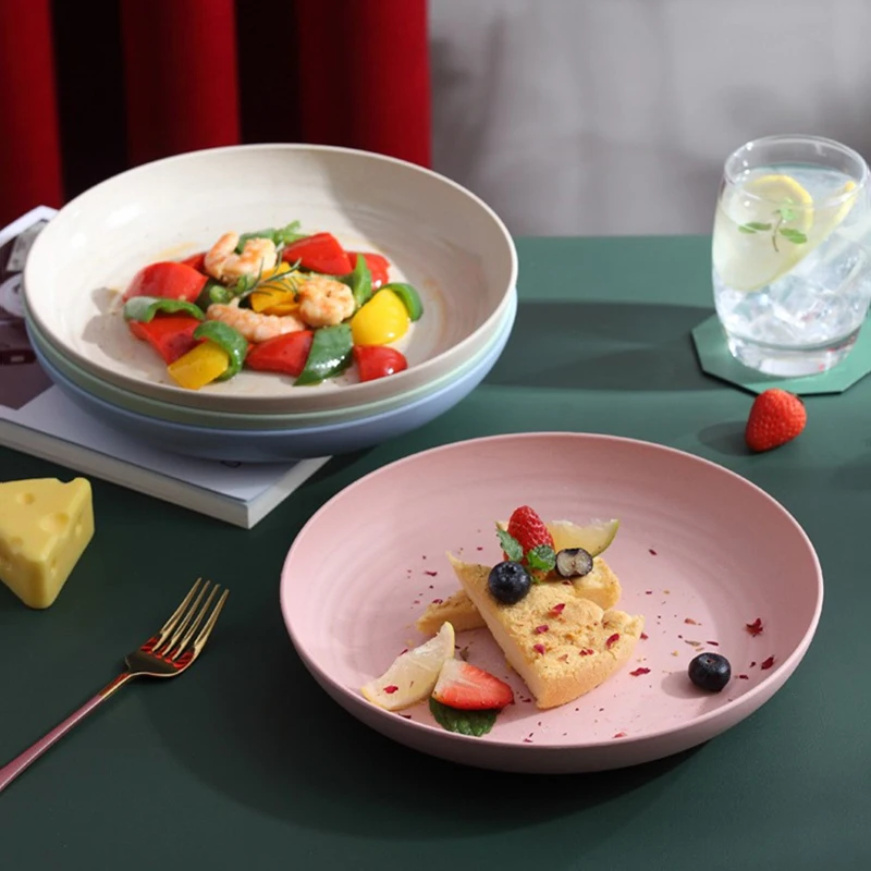 25cm High Quality Dinner Plate Wheat Straw Plate Solid Color Plate Fruit Dishes Tableware Bone Dish Eco Friendly Unbreakable
