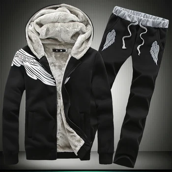 

wholesale 2018 winter men's casual plus cashmere warm men's Hoodies jacket black& gray , Men's Slim Hoodie Sweatshirts Sets