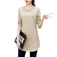 Women's O-Neck Long T-Shirts Casual Three Quarter Sleeve Spring Autumn Tops Solid Color Loose Tops