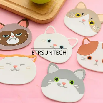 

200pcs Cartoon Cat Shaped Tea Coaster Silicone Placemat Bowl Drink Pad Tableware Kitchen Accessories Mat
