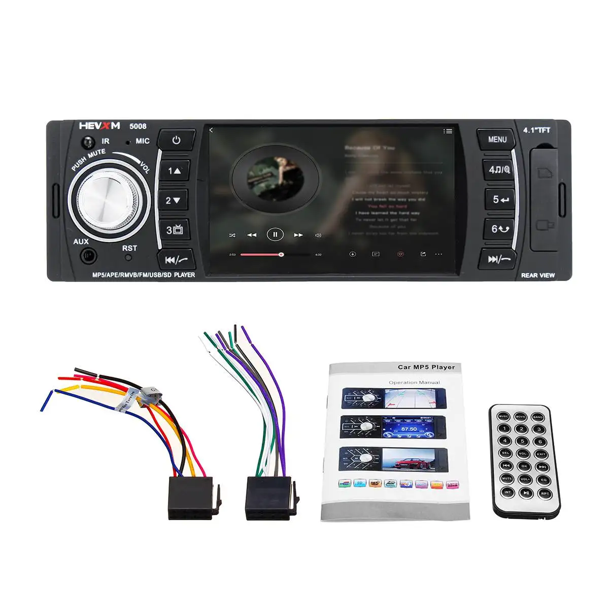 4,1 дюймов 1 DIN автомобильный стерео радио мультимедиа MP5 MP3 плеер bluetooth SD USB FM Аудио Микрофон воспроизведение фильмов высокого разрешения