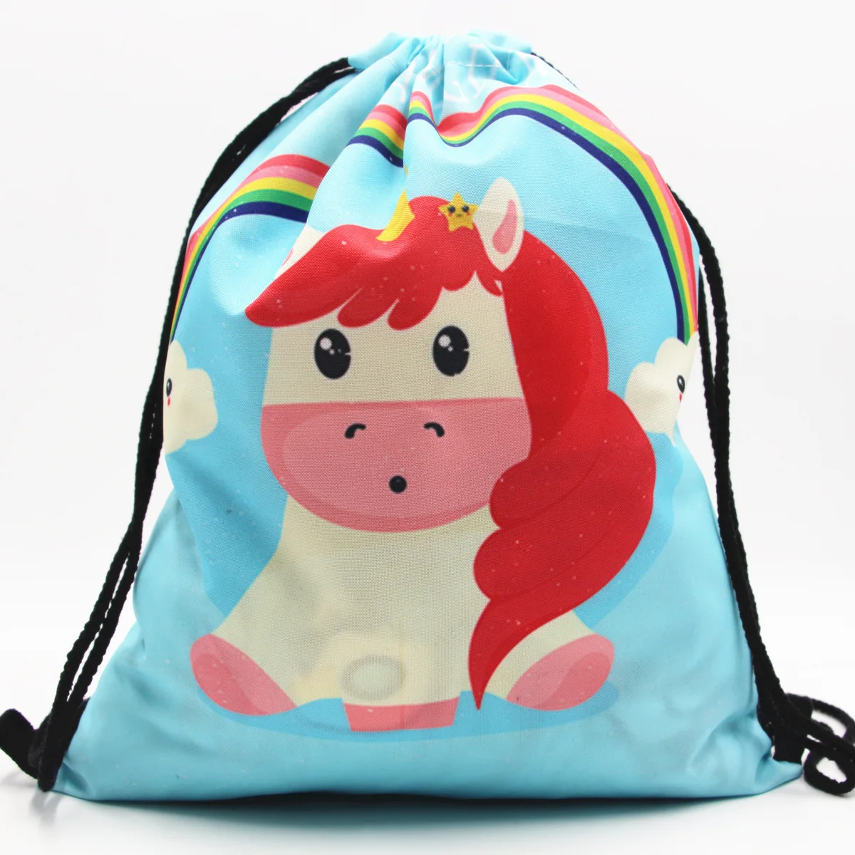 

Hot Selling 3D Digital Printed Oxford Cloth Drawstring Backpack Unicorn Shopping Storage Drawstring Backpack