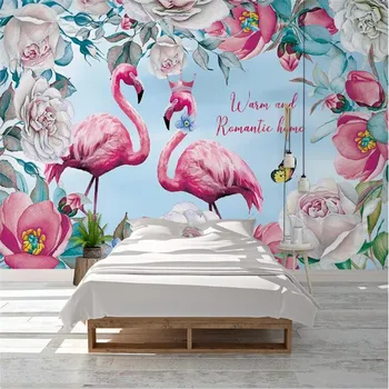 

milofi custom 3d modern nordic couple flamingo background wall wallpaper mural