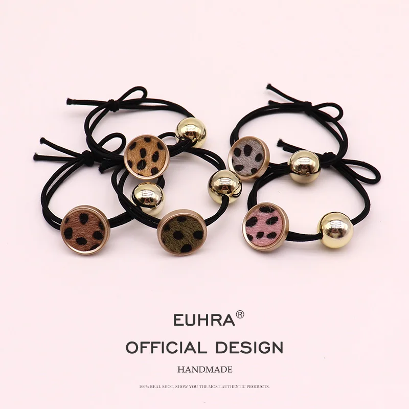 EUHRA/5 цветов, леопардовые пятна, яркие бусины для девочек, ручная работа, женские эластичные резинки для волос, детские резиновые ленты