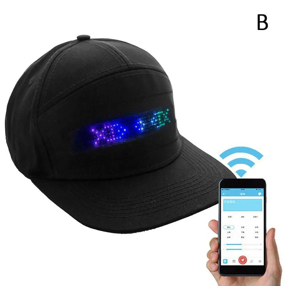 Хип-хоп головные уборы для мужчин и женщин, Bluetooth светодиодный, программируемый, кредитный рулон, табло для отображения сообщений, бейсбольные, вечерние, кепки для гольфа, подарок - Цвет: Blueteeth Black