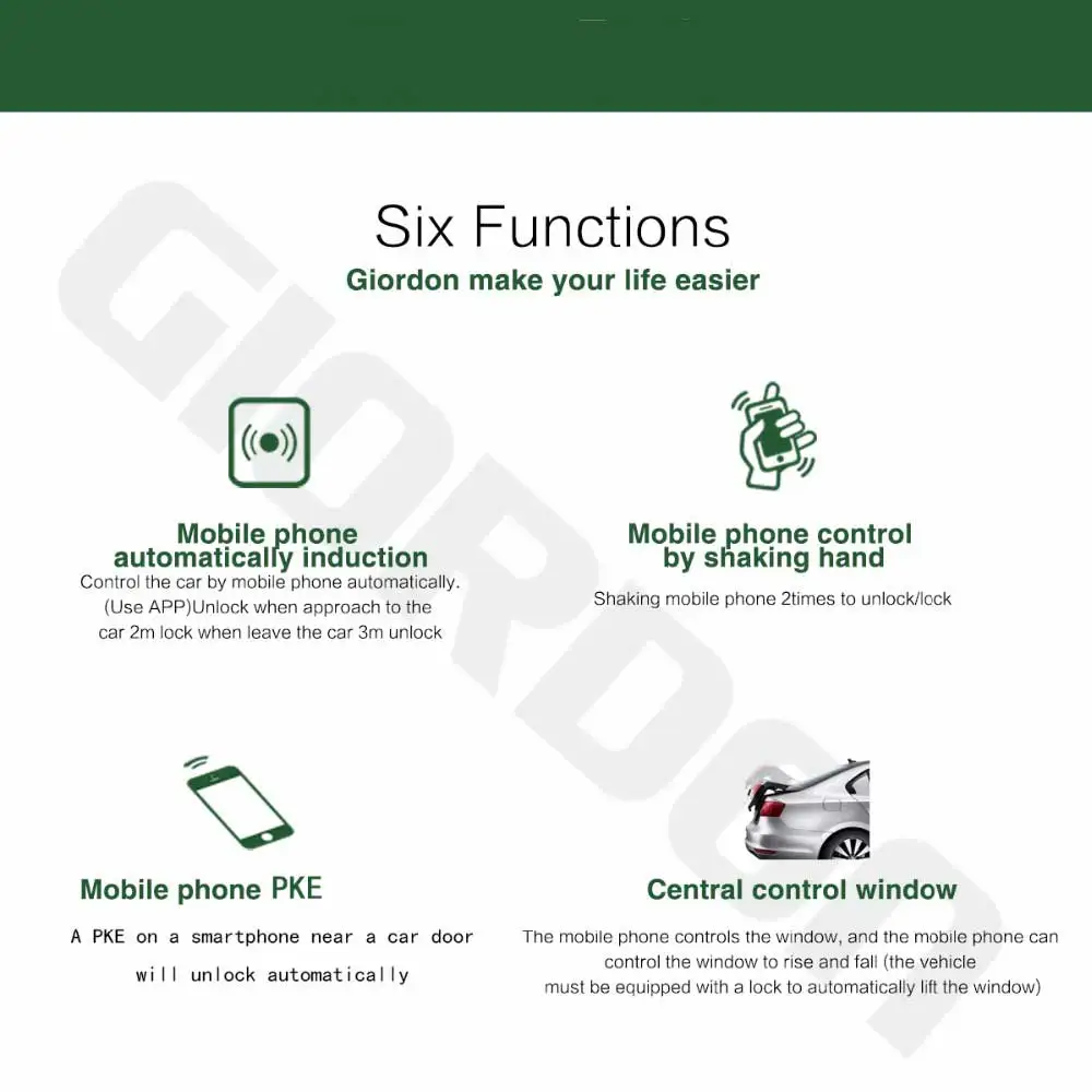 Универсальная система автосигнализации без ключа, дистанционное запирание/разблокировка двери автомобиля, встряхивание мобильного телефона, автоматическое открытие багажника