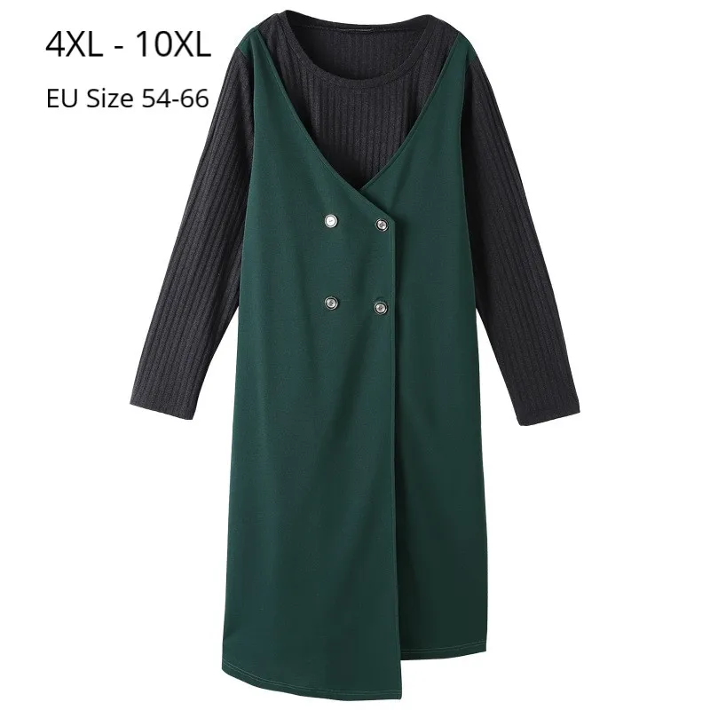 Большие размеры 10XL 8XL 6XL 4XL,Российские размеры 54 58 62 64, женское осенне-зимнее платье с длинными рукавами женское элегантное платье с круглым вырезом в стиле пэчворк тонкая одежда OL Рабочая одежда платья