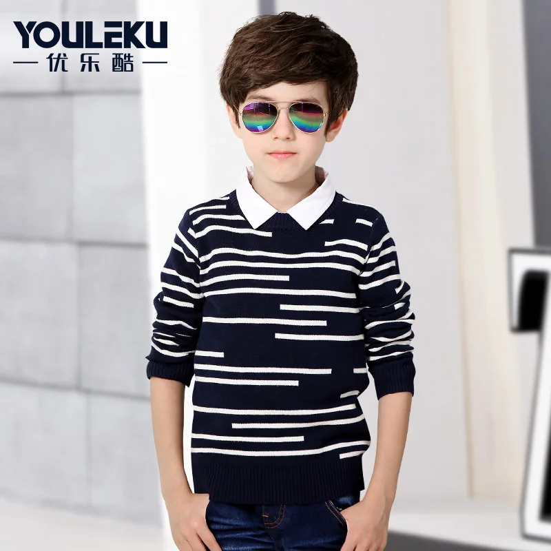 

2019 Autumn Knitted Boys Sweater Kids Clothes Top Boy Cardigan Boy's Sweater Striped White Black Size 4, 8, 12 boy clothes