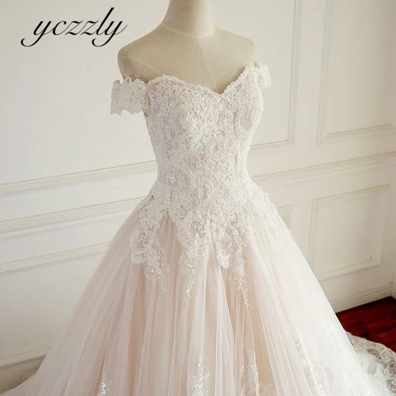 Robe De Mariage Новое Пышное Бальное Платье с открытыми плечами кружевные свадебные платья с аппликацией светло-розовые свадебные платья Nikah Elbisesi W128