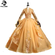 Золотое Розовое Бальное платье Бальные платья с длинным рукавом Кружевное с аппликацией из бусин Милая 16 милые вечерние платья vestido 15 anos
