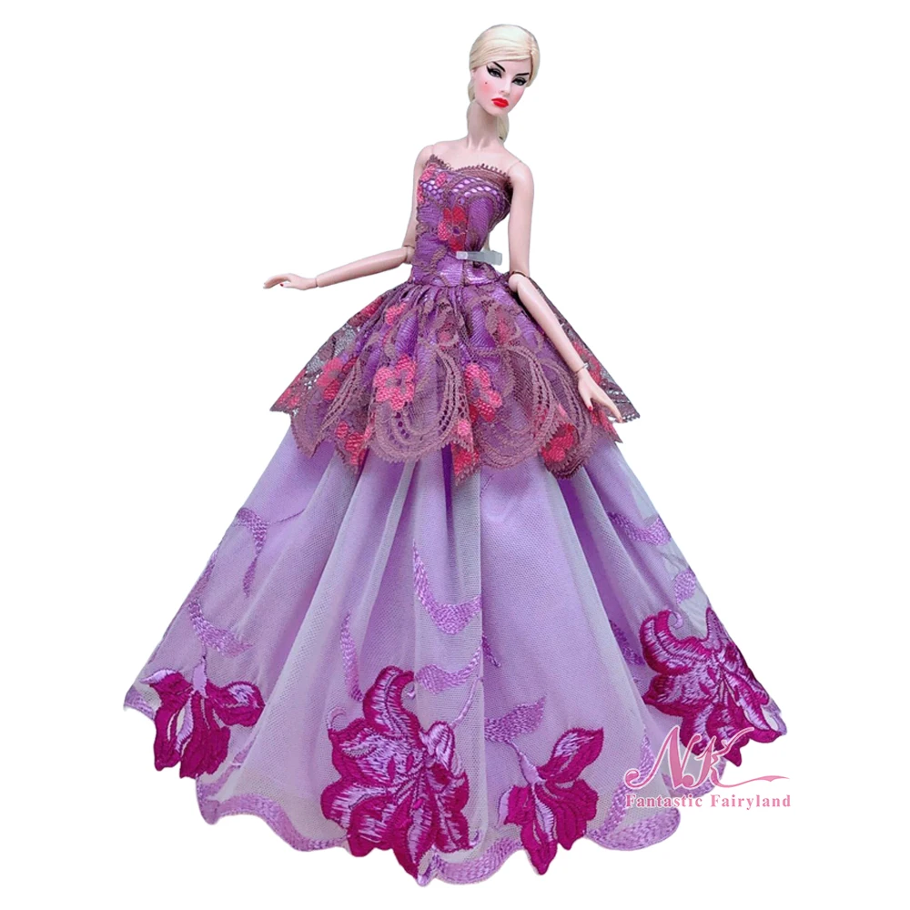 

NK 1 Set Noble 1/6 Princess Wedding Purple Casual Party Dress Fashion Design Clothes For Barbie Doll Accessories Girl Gift Toy