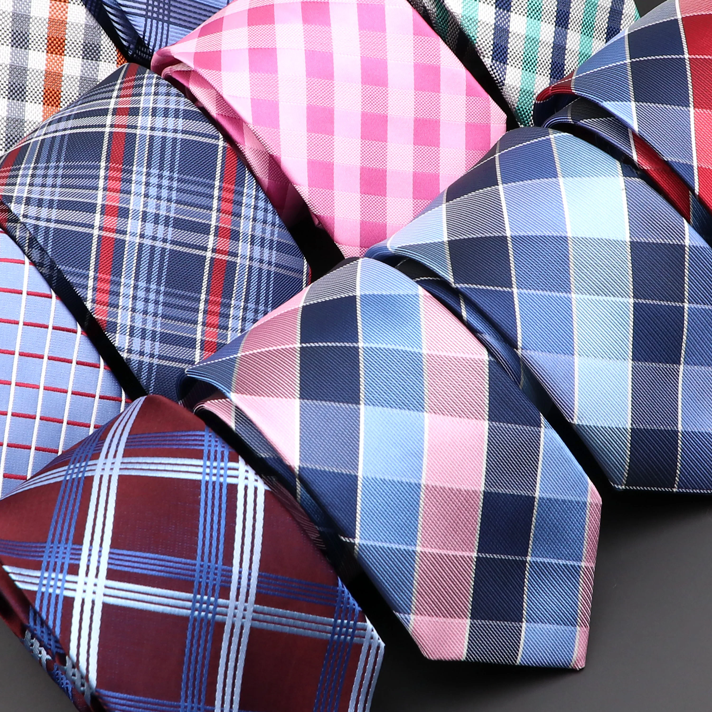 Neck Tie 7cm Plaid For Men Polyester Strip Shirt Accessories