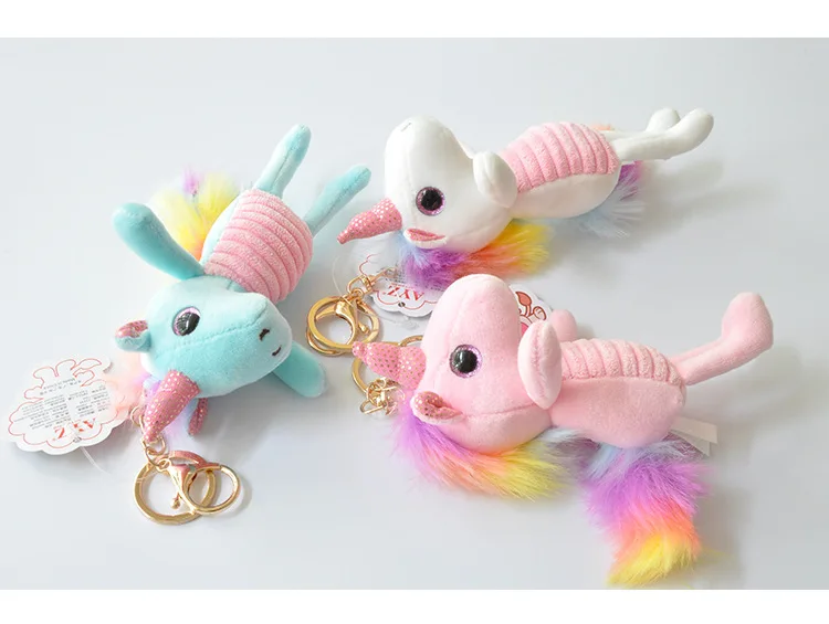 New cute striped rainbow unicorn plush toy plush pendant boutique doll KeyChains For Women Bag Toy