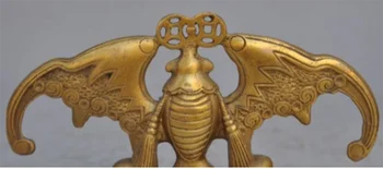 

6" Folk Chinese Brass Wealth Money coin Fengshui Auspicious Fu Bat Peach Statue