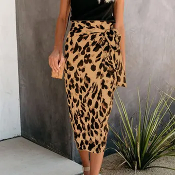 

Summer Tight Sashes Women's Skirt Casual Leopard Printed Pencil Skirt Women 2020 NEW Sexy Lace up High Waist Slim Skirts Female