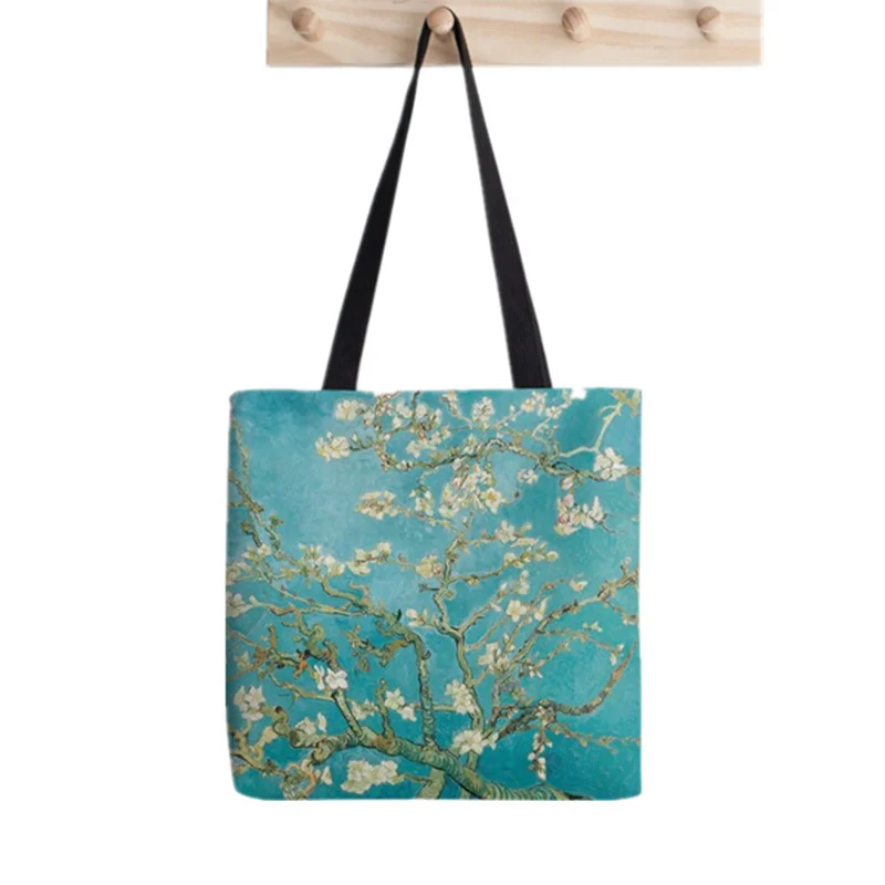 2021 Shopper Vincent Almond Blossoms Print Tote Bag women Harajuku shopper handbag girl Shoulder shopping bag Lady Canvas Bag