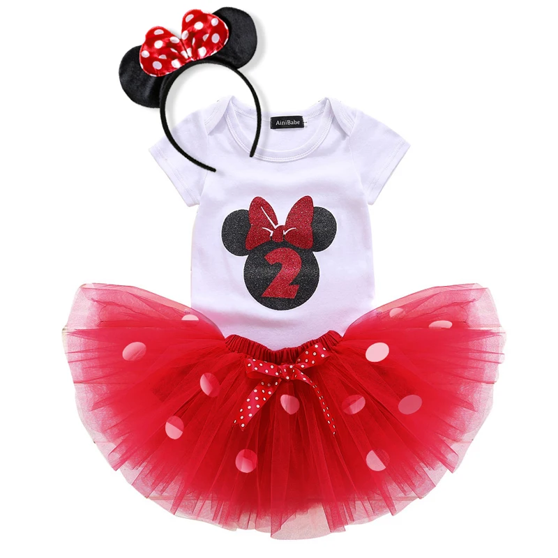 Baby 1 Year Mini Mouse Dress For Girl 1st Birthday Party Tutu Dots Outfits Kids Dresses Fancy Dresses Infant Clothing Vestidos - Цвет: Red 2 years