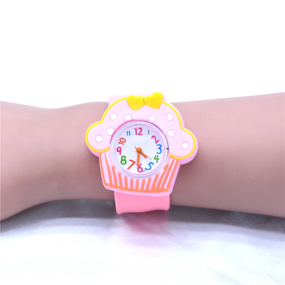 Reloj de silicona rosa para niñas y niños, pulsera de cuarzo con correa de juguete