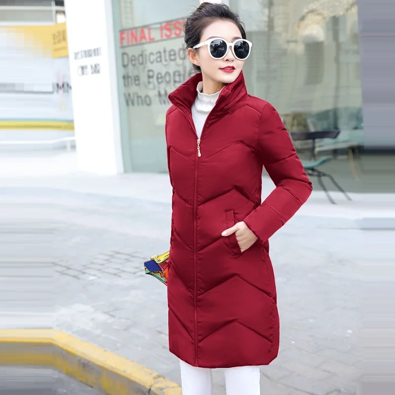 Зимняя женская куртка с капюшоном, большие размеры S-6XL, зимнее пальто, женская куртка, теплая длинная парка, женский пуховик, женская куртка - Цвет: No hat wine red
