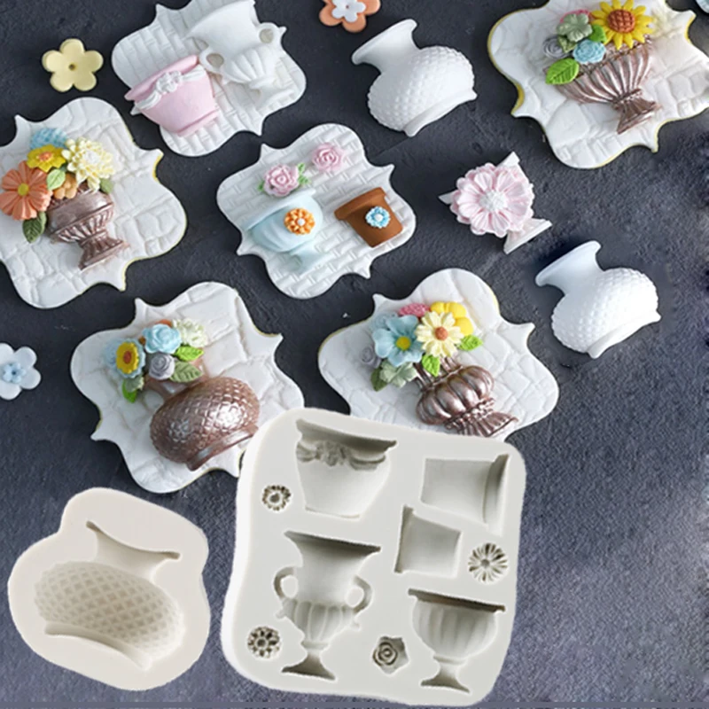 

Flowerpot Vase Molds Fondant Cake Decorating Tools Silicone Molds Sugarcraft Chocolate Baking Tools for Cakes Gumpaste Fimo
