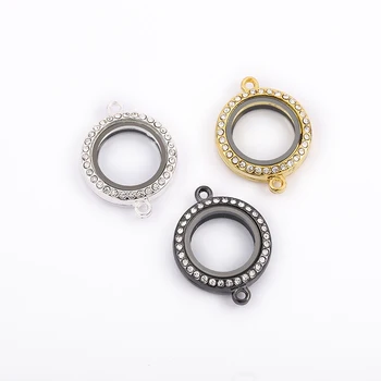 

10pcs/lot 25mm Round Floating Locket With Double Hole Magnetic Crystal Living Memory Locket For DIY Bracelet Bangle