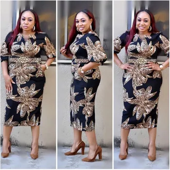 

African Leopard Dress Print Pile Sleeves Long Skirt