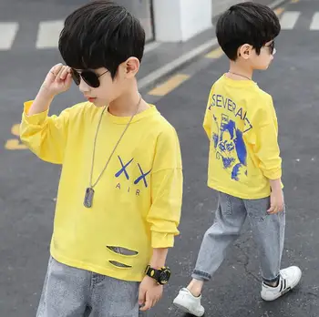 

Boy's T-shirt back print jacket 2020 new spring and autumn wear children's large western style round neck hoodie
