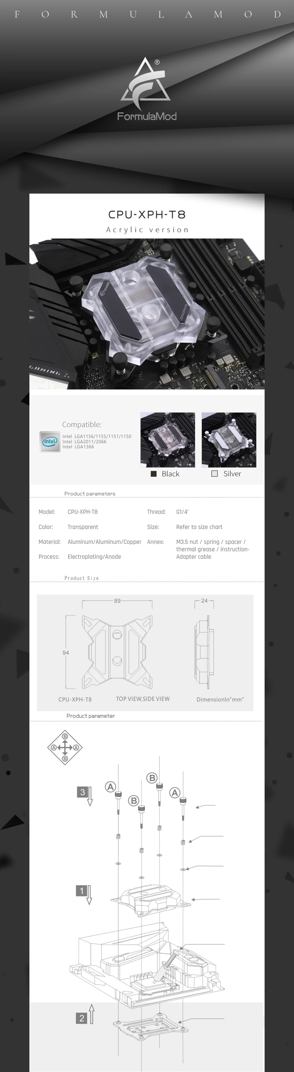 Bykski CPU-XPH-T8 CPU Water Cooling Block For Intel Lga115x 1700 / AMD AM4 AM5 Lighting Mechanical Butterfly Microwaterway CPU Cooler  