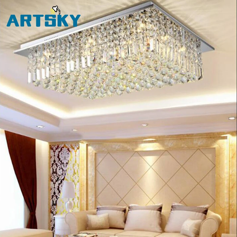 

Modern Rectangular Clear Crystal Ceiling Lamp for Living Room Bedroom Kitchen Lighting