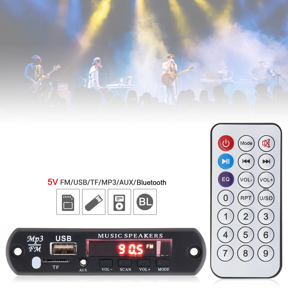Черный 5 в штекер-в аудио-карта Bluetooth MP3 декодер с цветным флэш-экраном Поддержка USB