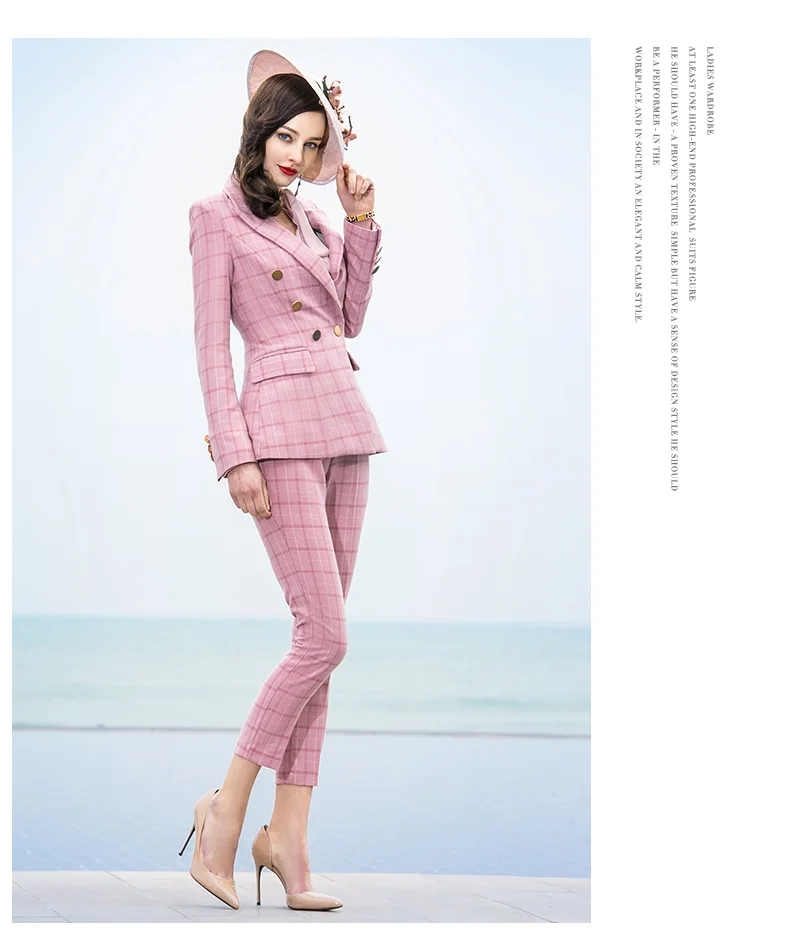 Женский офисный костюм, профессиональный женский деловой женский костюм, большие размеры, розовый блейзер, брюки, дизайнерский портной 2019