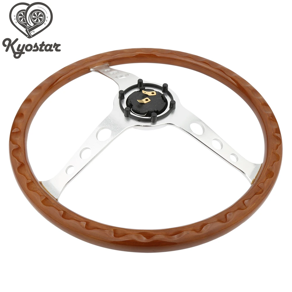 350mm Wood Steering Wheel Silver spoke Wood 3 hole4