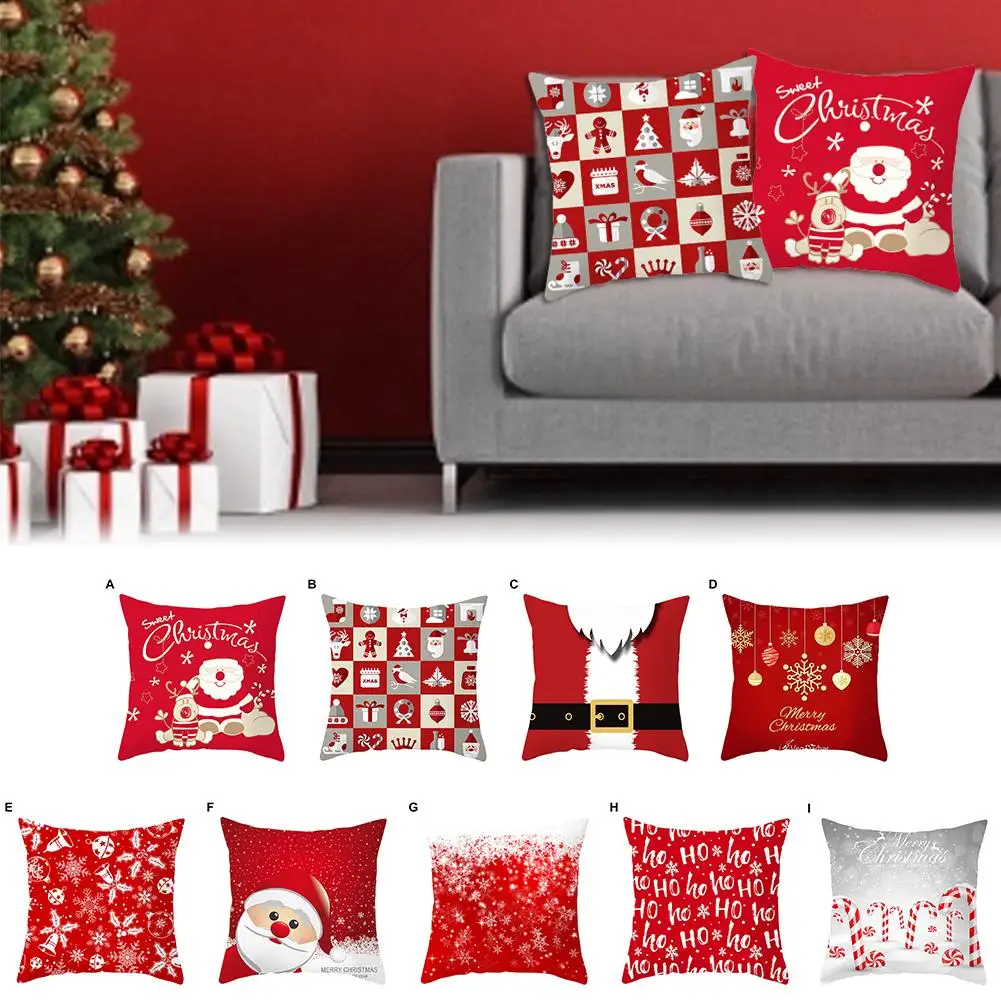 4pcs Christmas Cushion Cover Throw Pillow Case Home Sofa Pillowcase Decor Red US