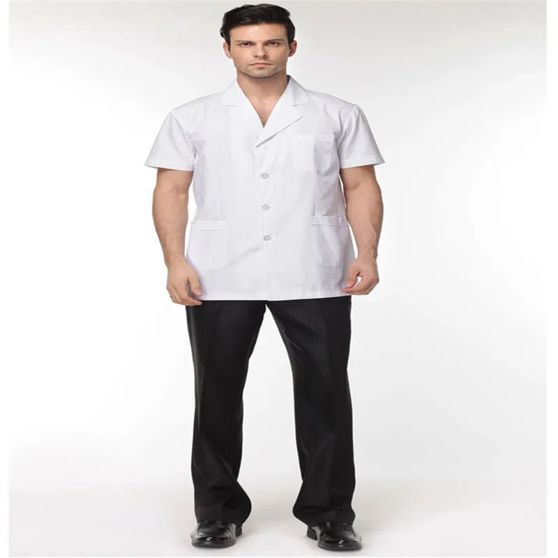 Men White Medical Lab Coat Medical Services Uniform Nurse Clothing Short-sleeve Polyester Protect