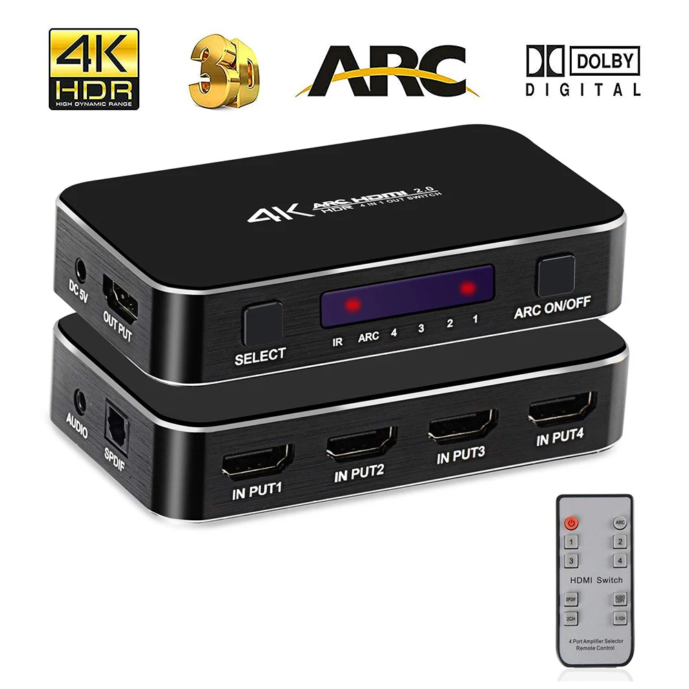 HDMI переключатель 2,0 4K HDMI сплиттер переключатель 4 в 1 выход с аудио экстрактор разветвитель для HDTV