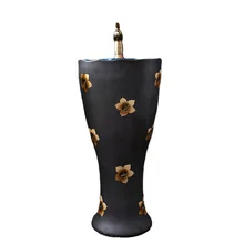 

Ceramic Pillar Basin Floor Balcony Outdoor Washbasin Retro Pedestal Basin Bathroom Home Integrated Wash Basin