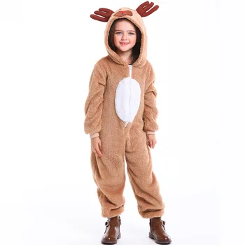 

kigurumi Christmas Winter Cosplay Parent-child Children Christmas Reindeer Elk Hooded Jumpsuit Coral Fleece Home Wear Children!
