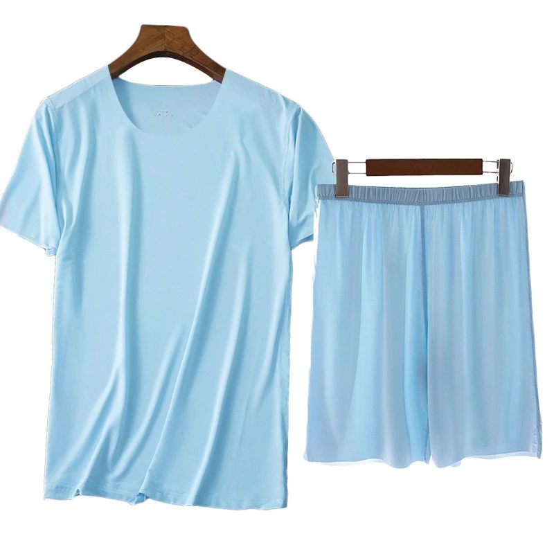 Summer Ice Silk Men Pajama Pijamas Set Plus Size 3XL 4XL Sleepwear Nightwear Loose Male Homewear Oversize Pyjama Sleep Suit mens cotton pajama bottoms