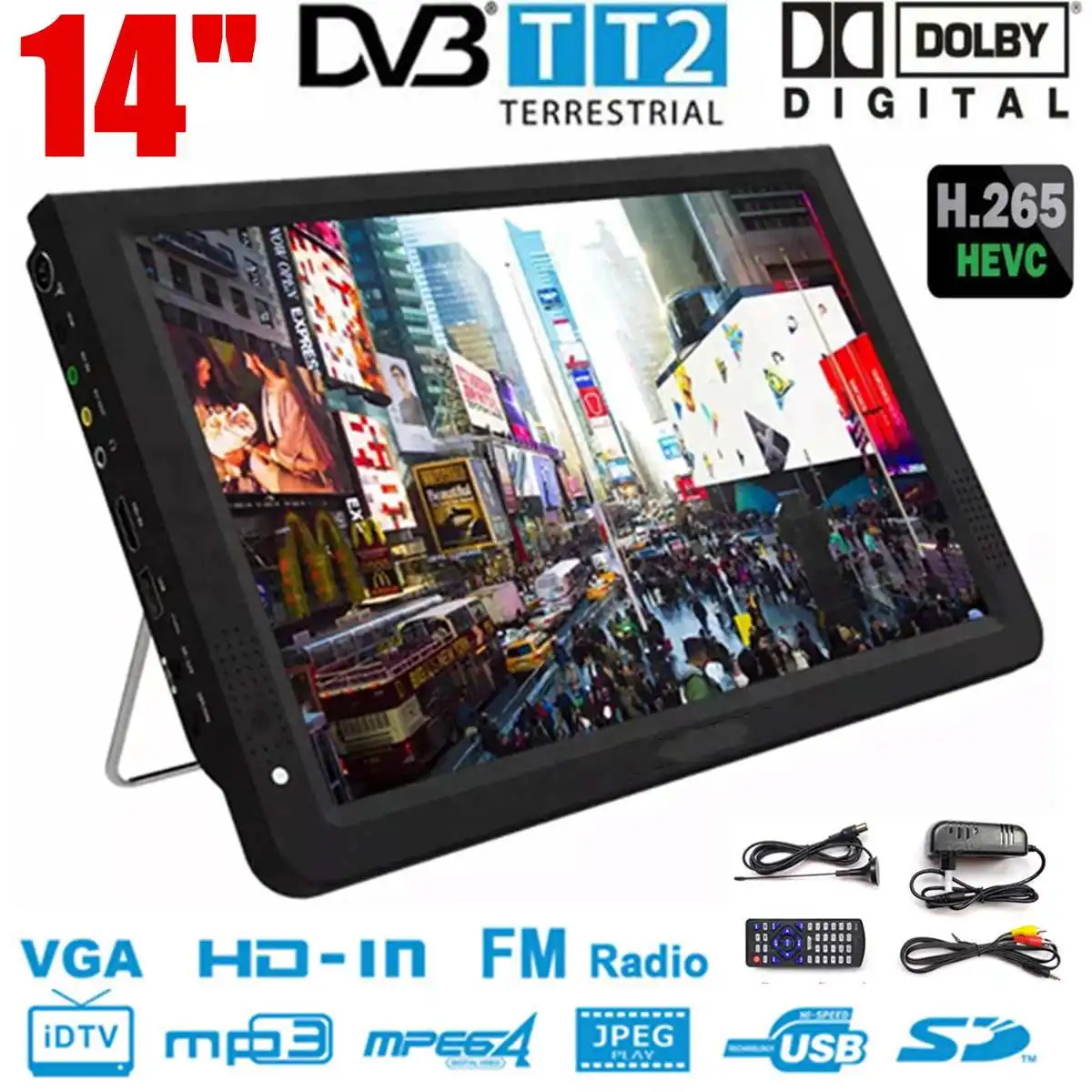 DVB-T2 de TV portátil HD D14, 14 pulgadas, ATSC, Digital televisión  analógica, Mini Televisor pequeño para coche, soporte MP4AC3, Monitor  HDMIcompatible