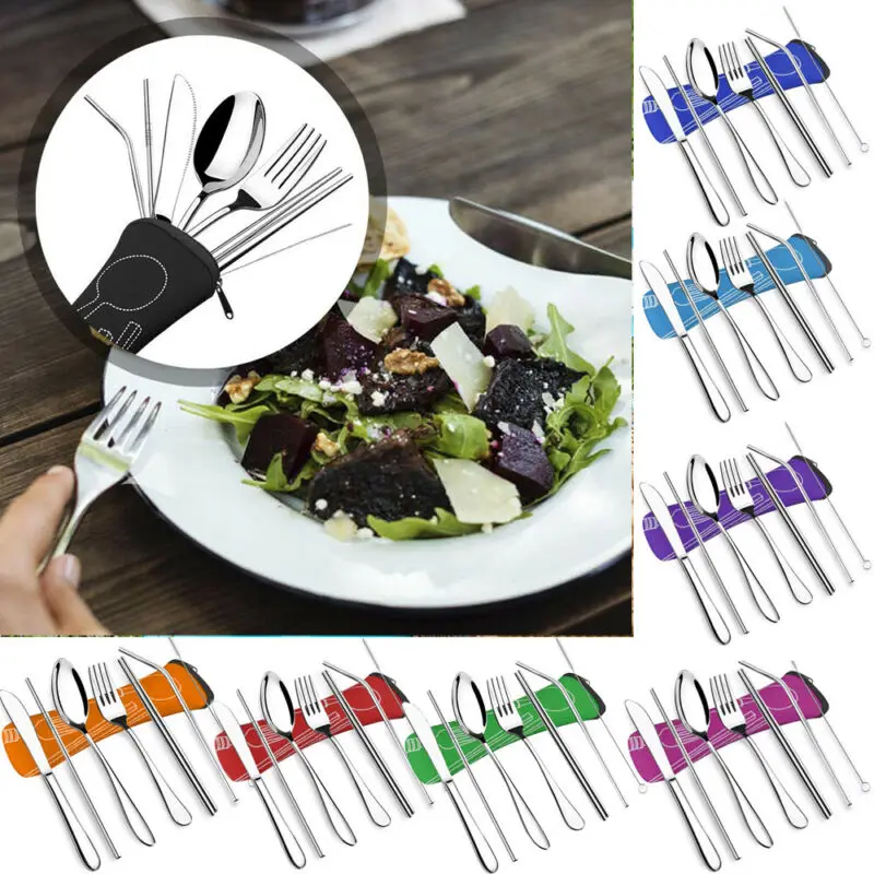 

Stainless Steel Cutlery Set 7Pcs Dinnerware Fork Spoon Dinner Tableware Portable Dinnerware Sets