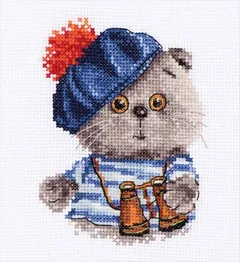 cs-3012 Cross Stitch Kit Little Bear Explorer Hunter with Telescope Binoculars Cat Kitten Dog