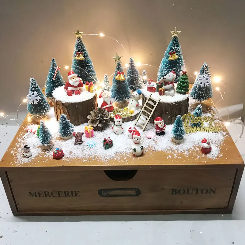 Светодиодный светильник DIY Рождественская елка Санта Клаус микро пейзаж Снеговик из смолы аксессуары для дома украшения окна творческие подарки