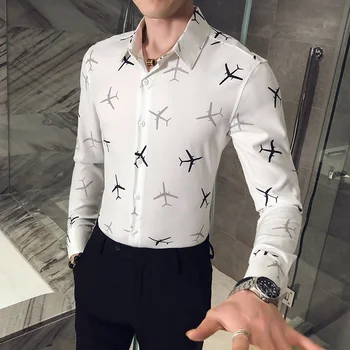 

Simple Men Dress Shirt Fashion 2020 New Digital Print Long Sleeve Shirts For Men All Match Business Blouse