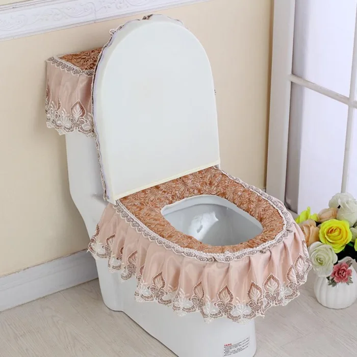 Горячая 3 шт набор унитаза крышка кружева u-образное пальто прочный WC украшение пылезащитные коврики TI99